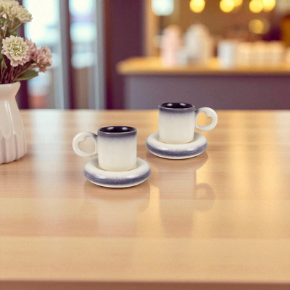 Heart Handle Gradient Ceramic Mug with Saucer