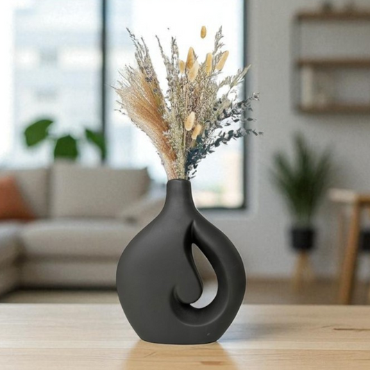 Serenity Swirl Ceramic Vase (Black)