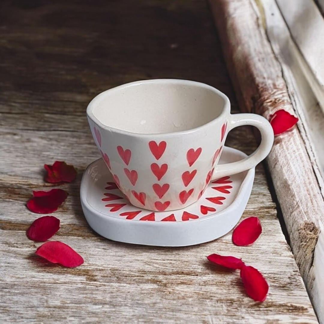 Heart Printed Cup & Saucer