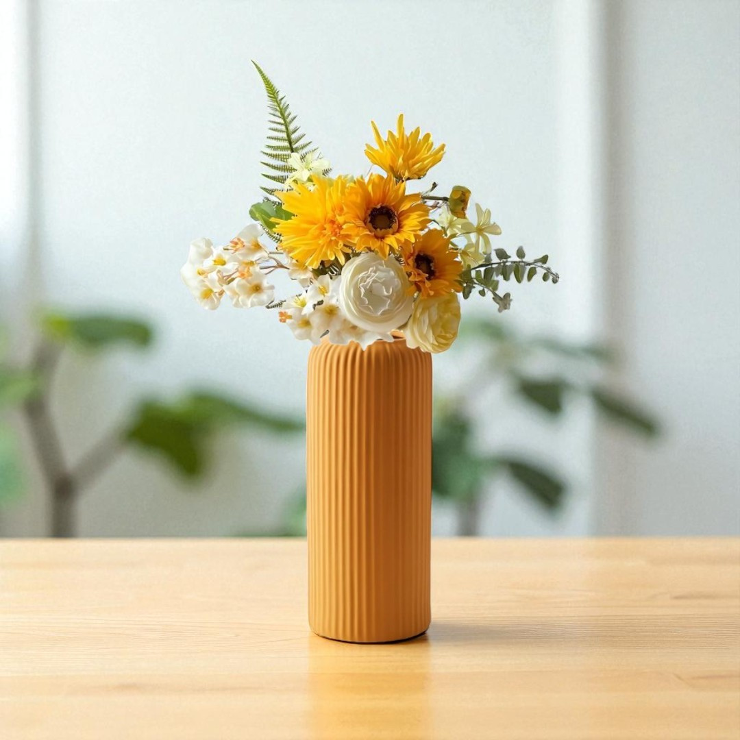 Sunbeam Ribbed Ceramic Vase (Mustard Yellow)