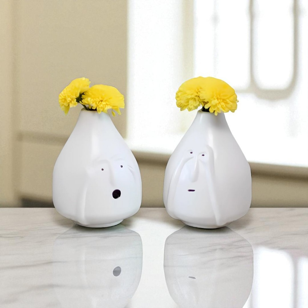 Flabbergasted Face Vase - Set of 2 (White)