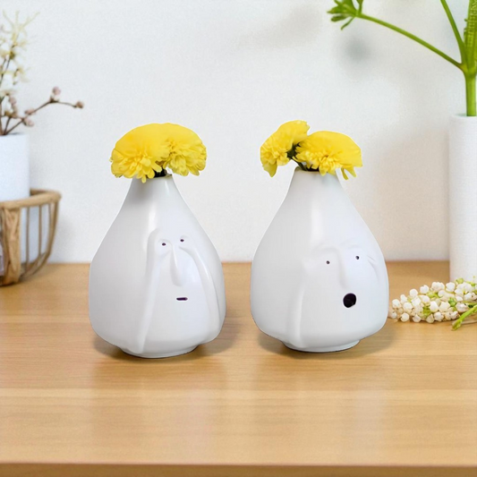 Flabbergasted Face Vase - Set of 2 (White)