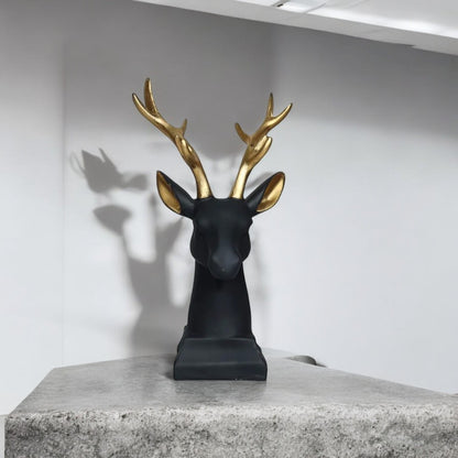 Elegant Black & Gold Deer Head Showpiece
