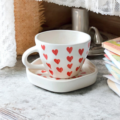 Heart Printed Cup & Saucer