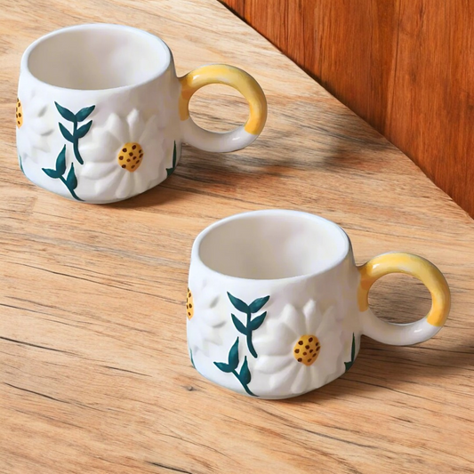 Floral Ceramic Coffee Mug - Set of 2
