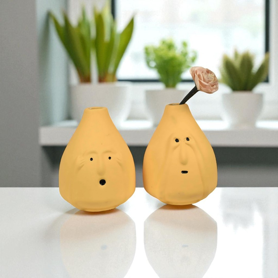 Flabbergasted Face Vase - Set of 2 (Yellow)