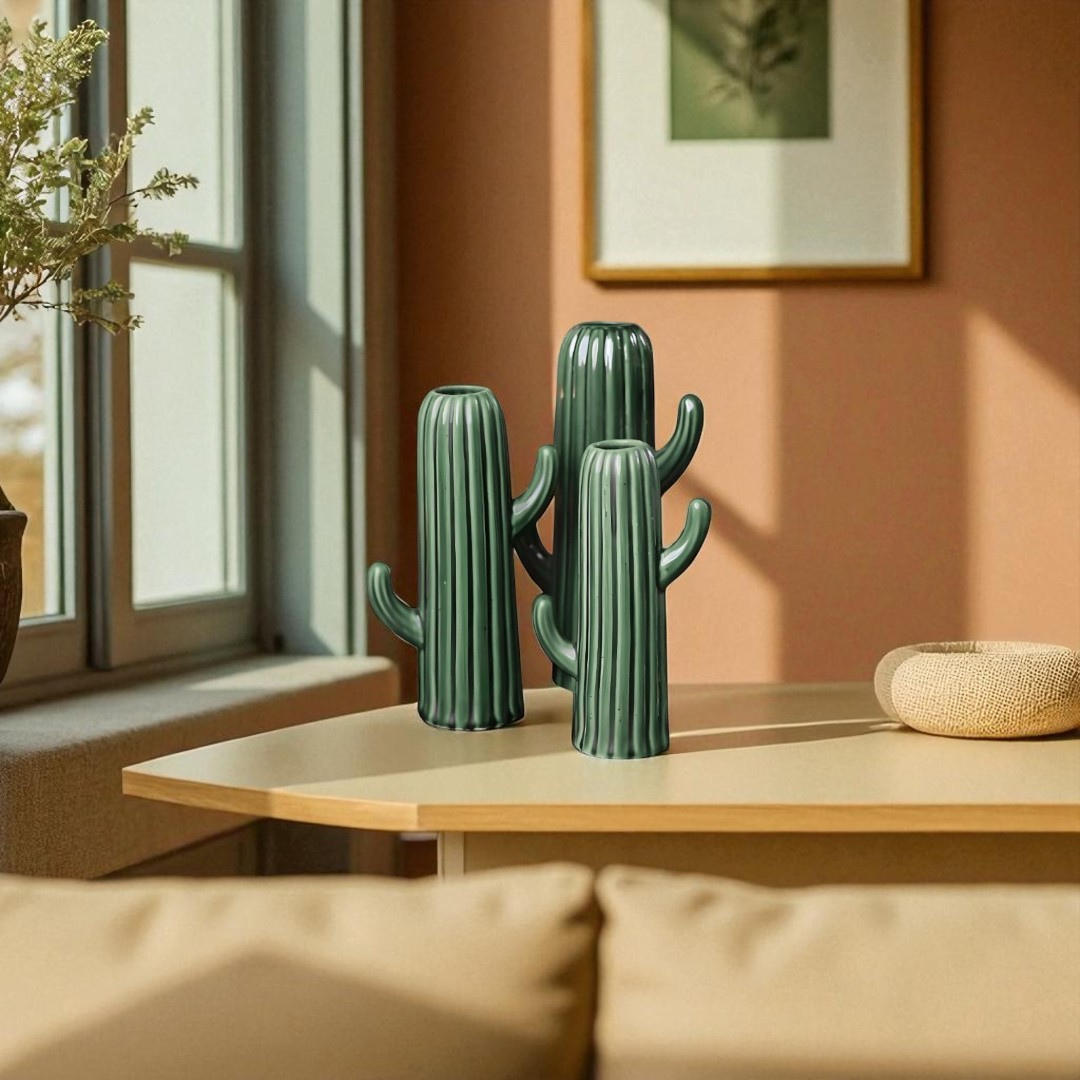 Cactus-Inspired Ceramic Vase Set