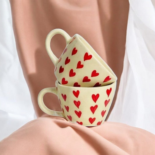 Heart Painted Ceramic Coffee Mug - Set of 2