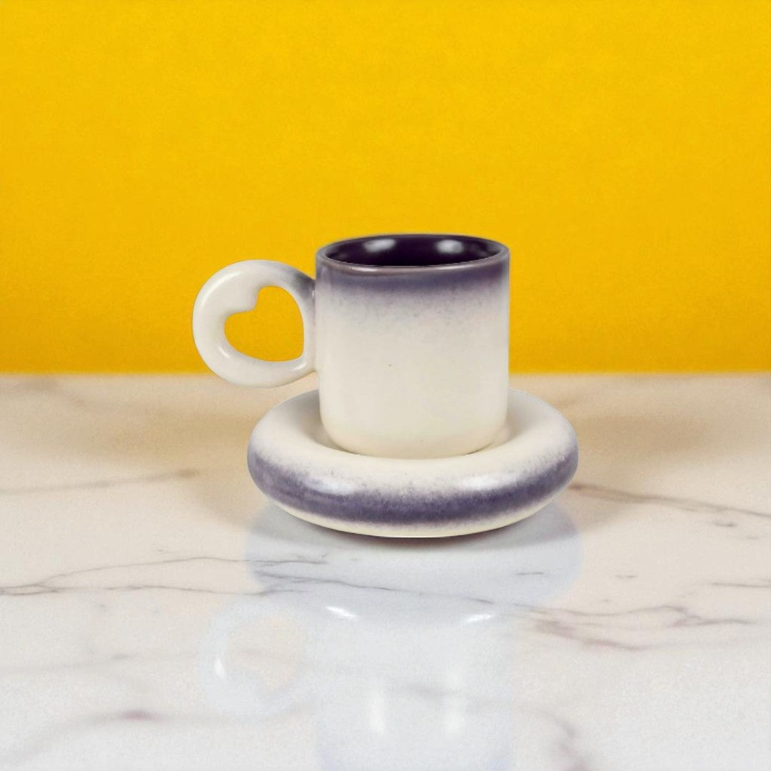 Heart Handle Gradient Ceramic Mug with Saucer