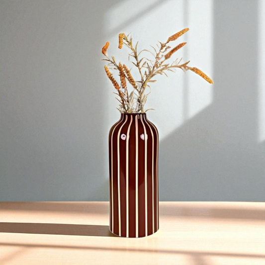 Vertical Stripe Vase - Maroon