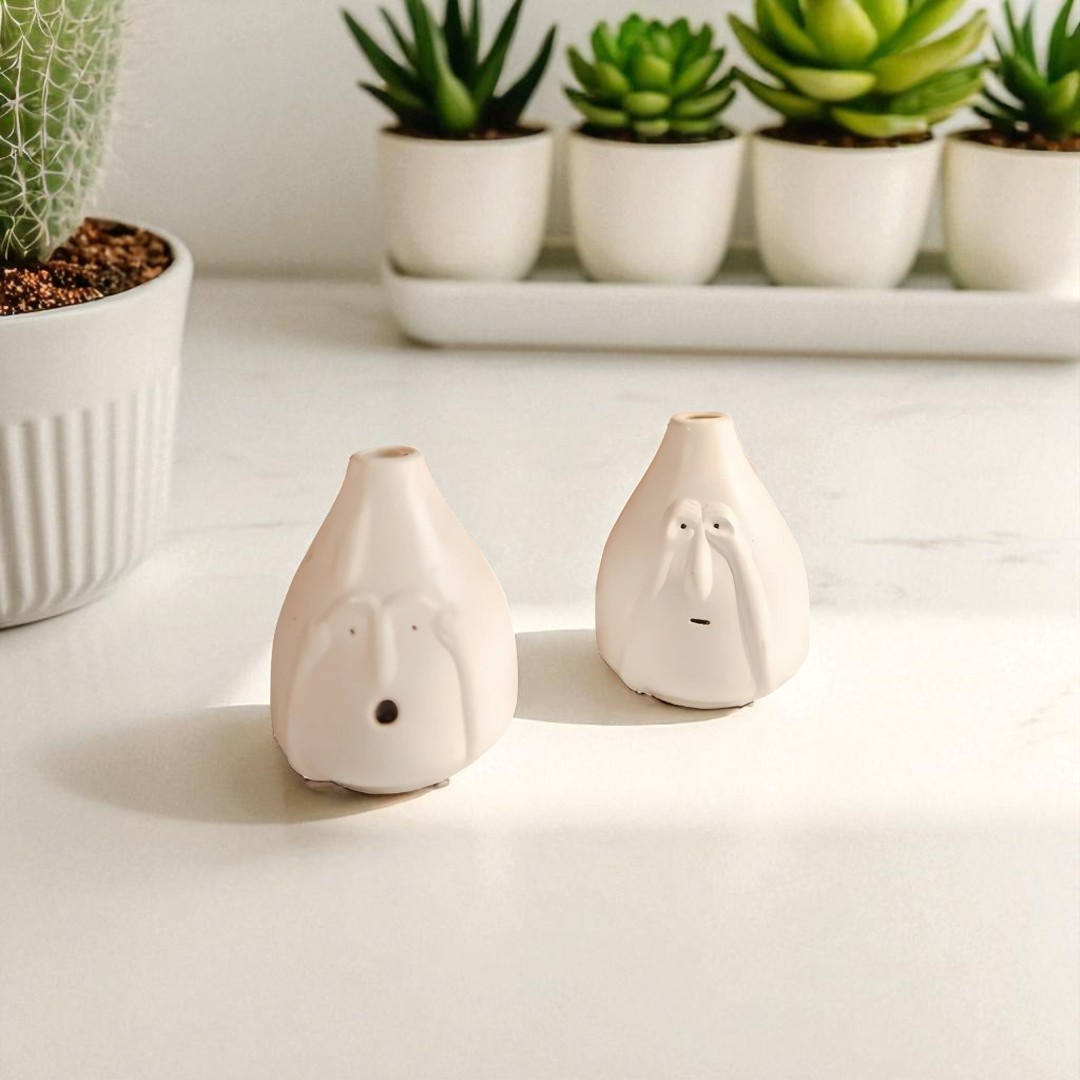 Flabbergasted Face Vase - Set of 2 (White)
