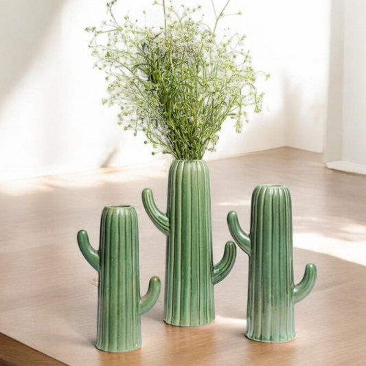 Cactus-Inspired Ceramic Vase Set