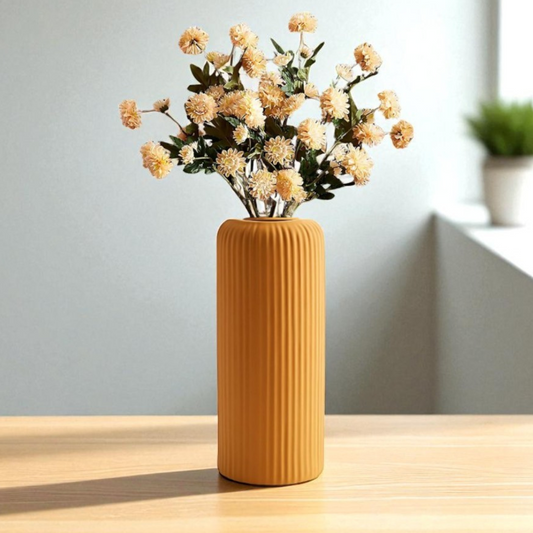 Sunbeam Ribbed Ceramic Vase (Mustard Yellow)